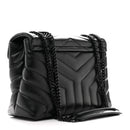 Calfskin Y Quilted Monogram Monochrome Small Loulou Chain Satchel Black