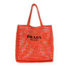 Yarn Raffia Effect Crochet Logo Embroidered Tote Bag Arancio