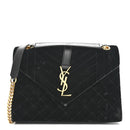 Velvet Tri-Quilt Monogram Medium College Bag Black