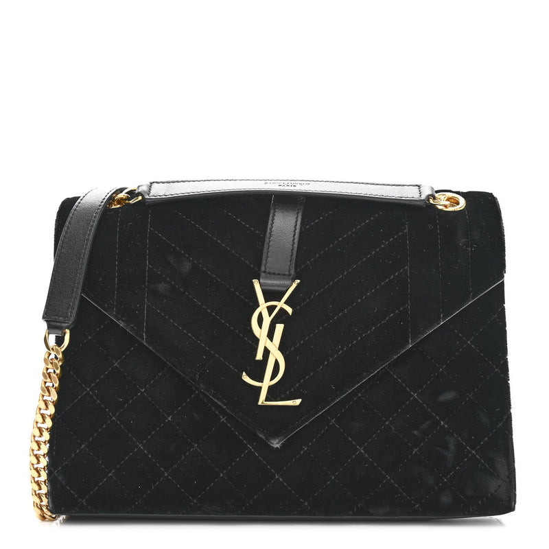 Velvet Tri-Quilt Monogram Medium College Bag Black