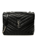 Calfskin Y Quilted Monogram Medium Loulou Chain Satchel Black
