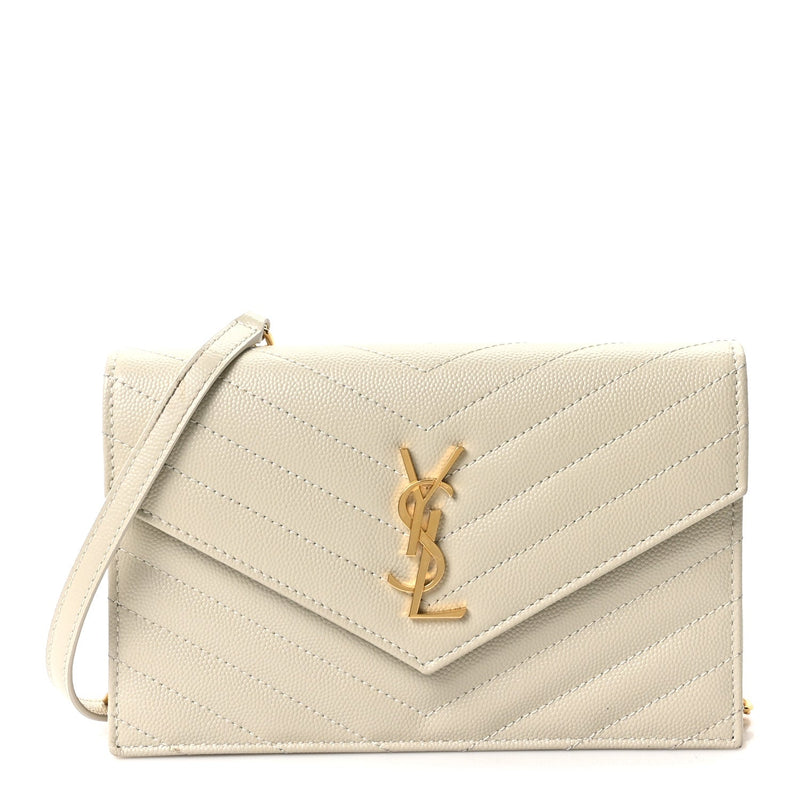Grain De Poudre Matelasse Chevron Monogram Envelope Chain Wallet Crema Soft