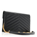 Grain De Poudre Matelasse Chevron Monogram Envelope Chain Wallet Black