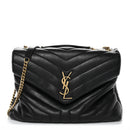 Calfskin Y Quilted Monogram Medium Loulou Chain Satchel Black
