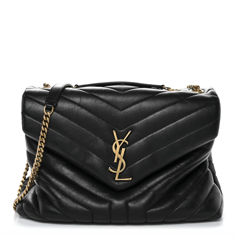 Calfskin Y Quilted Monogram Medium Loulou Chain Satchel Black