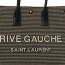 Embroidered Cotton Linen Rive Gauche Noe Tote Black Beige