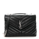 Calfskin Y Quilted Monogram Medium Loulou Chain Satchel Black