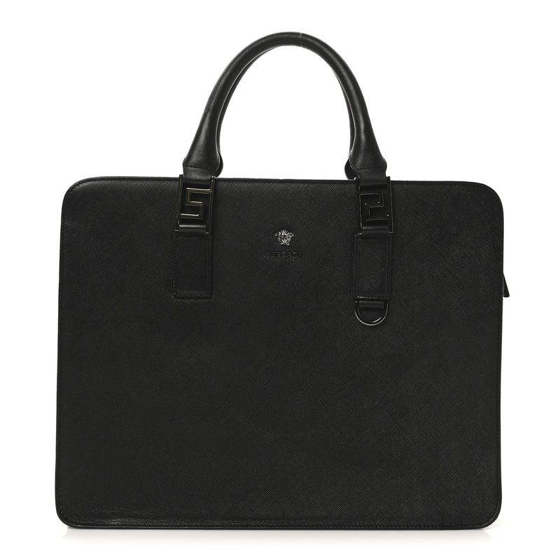 Saffiano Medusa Top Handle Briefcase Black