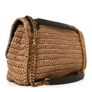 Raffia Calfskin Monogram Medium Niki Chain Satchel Natural