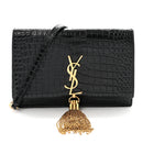 Calfskin Crocodile Embossed Kate Monogram Tassel Chain Wallet Black