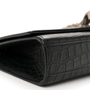 Calfskin Crocodile Embossed Medium Classic Monogram Kate Tassel Satchel Black