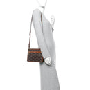 Coated Canvas Medium La Greca Signature Pouch Black Caramel