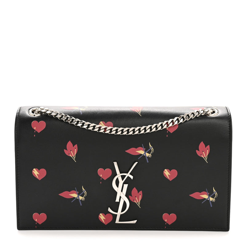 Calfskin Medium Heart Bolts Monogram Kate Satchel Black