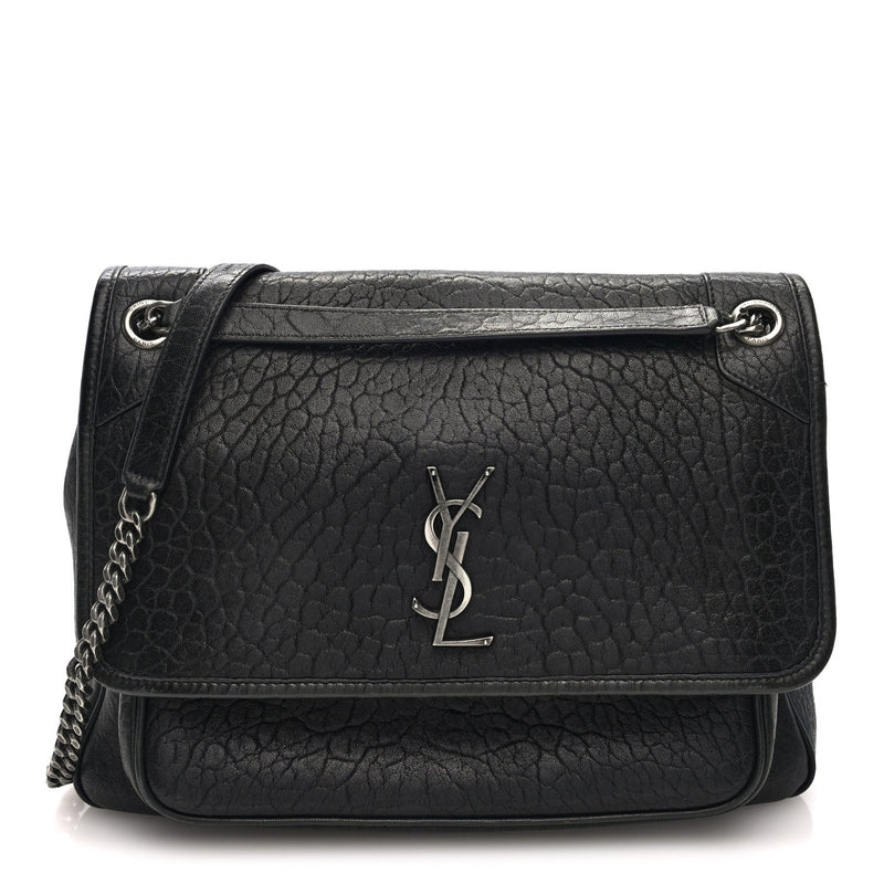 Grained Lambskin Monogram Large Niki Chain Satchel Black