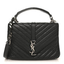 Sheepskin Matelasse Chevron Monogram Medium College Bag Black