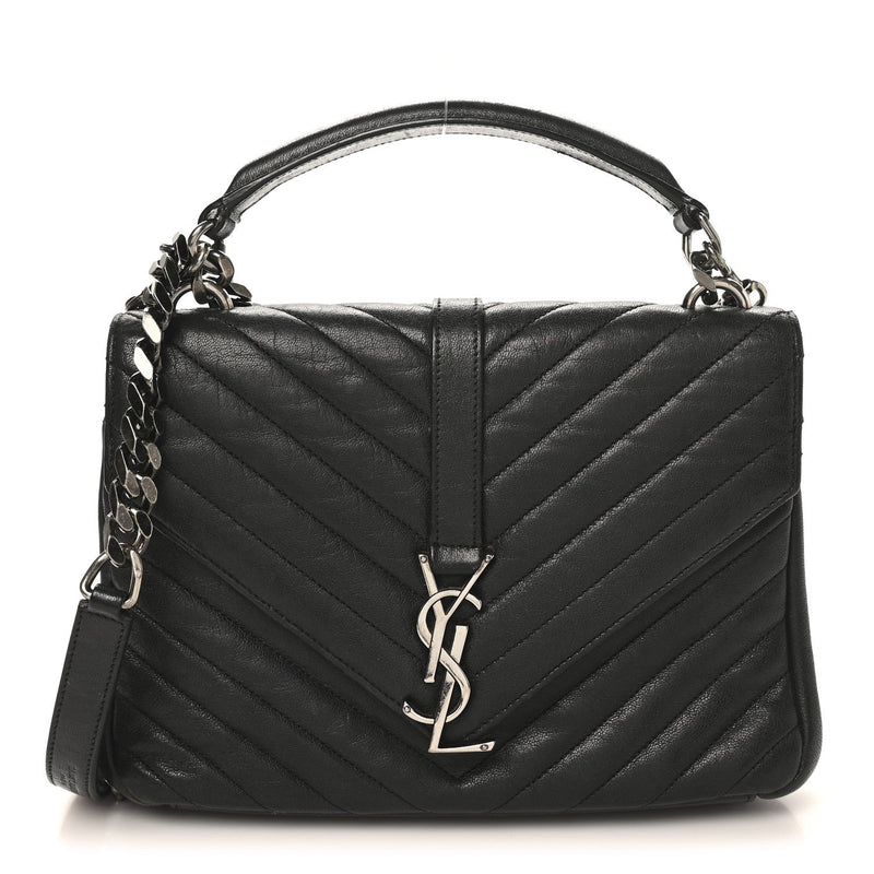Sheepskin Matelasse Chevron Monogram Medium College Bag Black