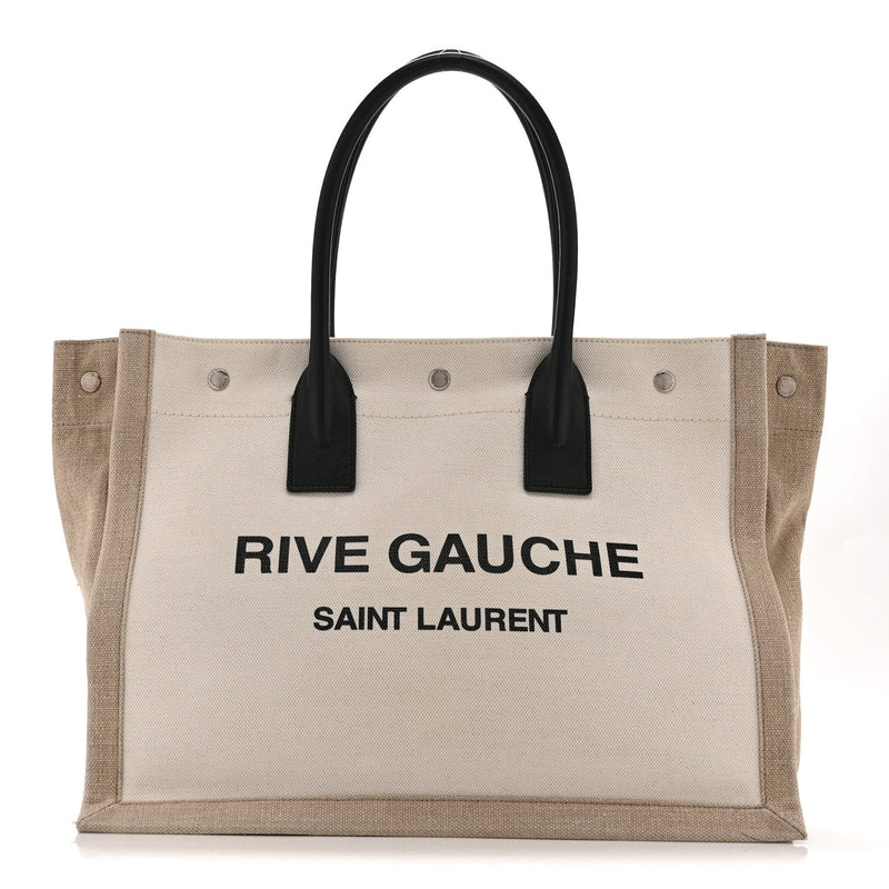 Linen Calfskin Small Rive Gauche Tote Greggio Natural