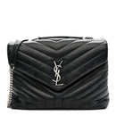 Calfskin Y Quilted Monogram Medium Loulou Chain Satchel Black