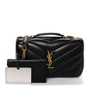 Lambskin Chevron Quilted Small Loulou Black