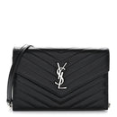 Grain De Poudre Matelasse Chevron Monogram Envelope Chain Wallet Black