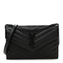 Grain De Poudre Matelasse Chevron Monogram Monochrome Envelope Chain Wallet Black