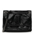 Crinkled Calfskin Monogram Medium Niki Chain Satchel Black