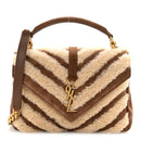 Nubuck Shearling Chevron Monogram Medium College Bag Dark Cigar Natural Beige