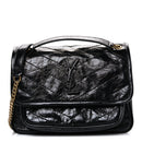 Crinkled Calfskin Matelasse Monogram Baby Niki Chain Satchel Black