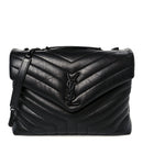 Calfskin Y Quilted Monogram Monochrome Medium Loulou Chain Satchel Black