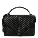 Sheepskin Matelasse Chevron Monogram Large College Satchel Black