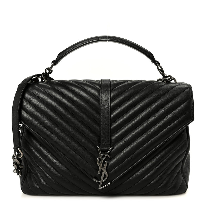 Sheepskin Matelasse Chevron Monogram Large College Satchel Black